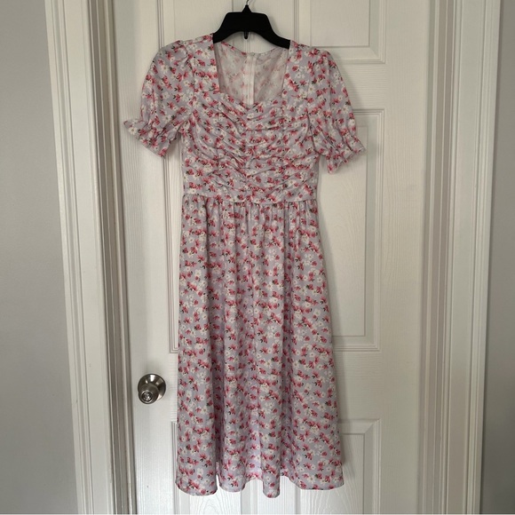 SHEIN Dresses & Skirts - SHEIN White Midi Dress with Pink Floral Print